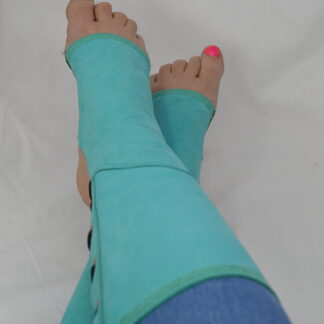 Aqua Green Suede Trapeze Boots (Gaiters) with Lace Trim